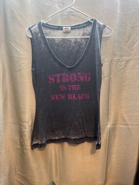 Women's 'Strong Is The New Black' Graphic V-Neck Tank - Black with Pink Print